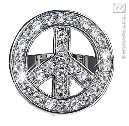 Feestbazaar Peace and Love ring strass