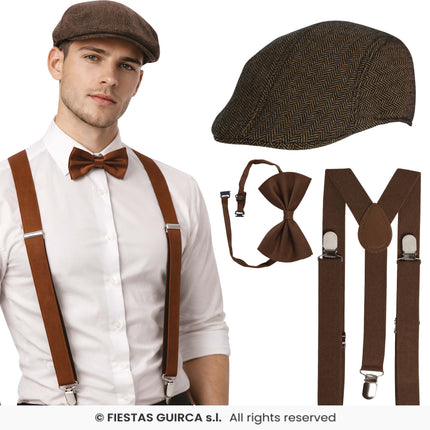 Feestbazaar Peaky Gentleman Accessoireset 3-delig Bruin