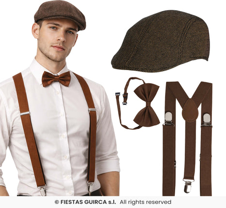 Feestbazaar Peaky Gentleman Accessoireset 3-delig Bruin