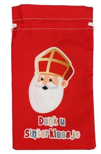 Feestbazaar Pepernotenzakje ”Dank u Sinterklaasje” Rood (15x25cm)