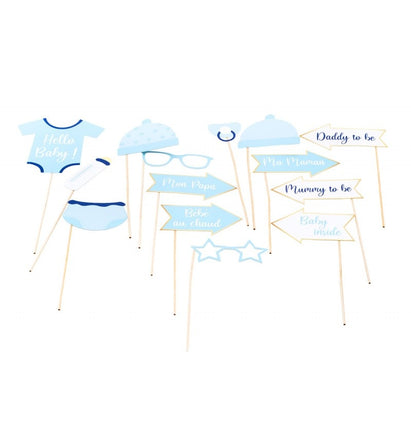 Feestbazaar Photo Booth Accessoires Baby Jongen Frans/Engels (12st)