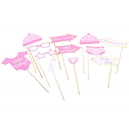 Feestbazaar Photo Booth Accessoires Baby Meisje Frans/Engels (12st)