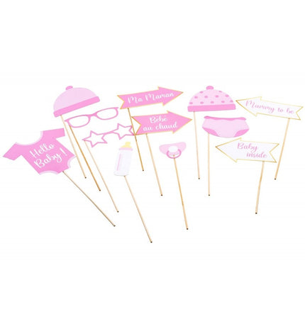 Feestbazaar Photo Booth Accessoires Baby Meisje Frans/Engels (12st)