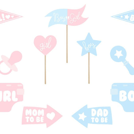 Feestbazaar Photo Booth Props Gender Reveal Party - 11 Stuks