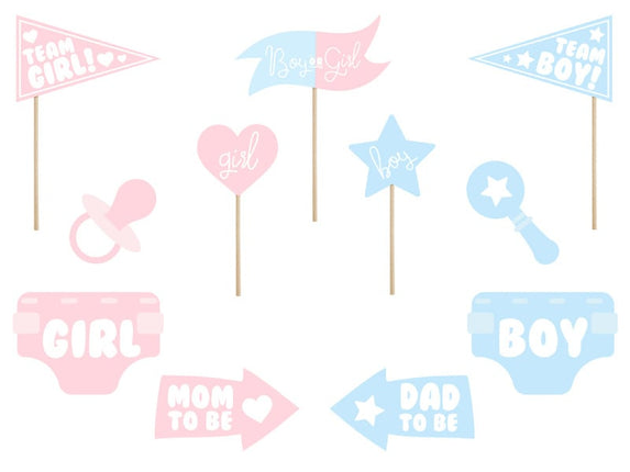 Feestbazaar Photo Booth Props Gender Reveal Party - 11 Stuks