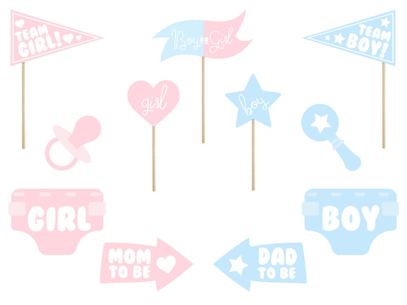 Feestbazaar Photo Booth Props Gender Reveal Party - 11 Stuks