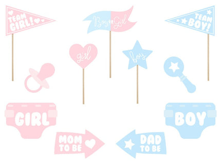 Feestbazaar Photo Booth Props Gender Reveal Party - 11 Stuks