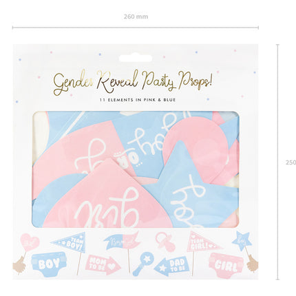 Feestbazaar Photo Booth Props Gender Reveal Party - 11 Stuks