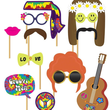 Feestbazaar Photo booth set Hippie 12 stuks