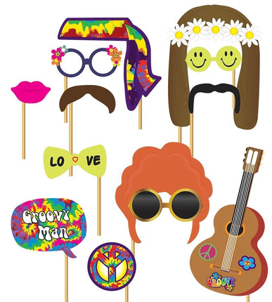Feestbazaar Photo booth set Hippie 12 stuks