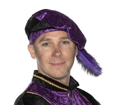 Feestbazaar Piet baret velours met struisveer