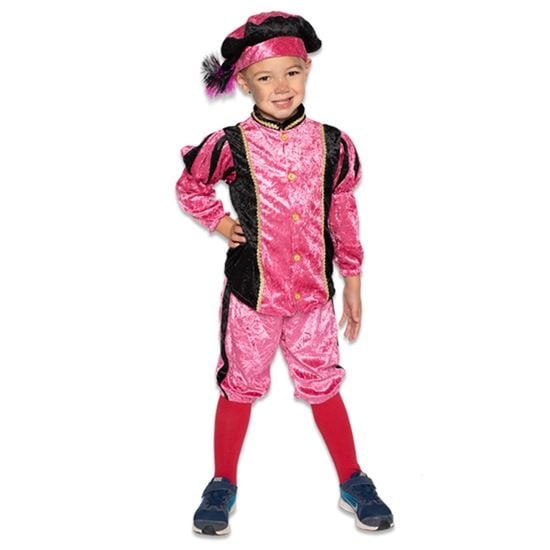 Feestbazaar Piet kostuum kind velours roze/zwart