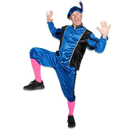 Feestbazaar Piet kostuum velours blauw/zwart