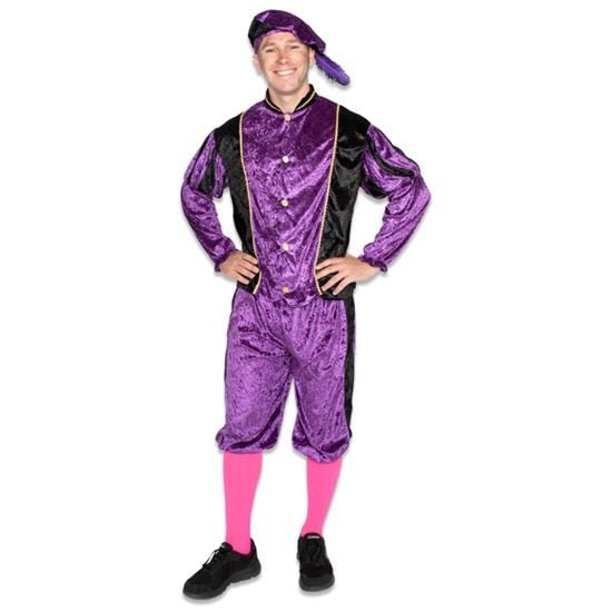 Feestbazaar Piet kostuum velours paars/zwart