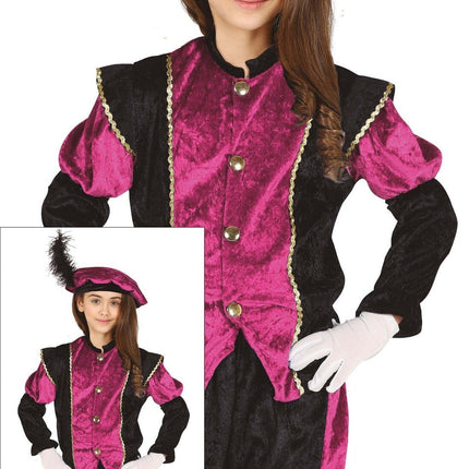 Feestbazaar Piet Verkleedpak Kind Pink/Zwart Morena