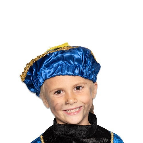 Feestbazaar Pietbaret Satijn Blauw Met Veer