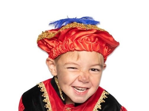 Feestbazaar Pietbaret satijn rood met veer