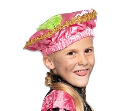 Feestbazaar Pietbaret satijn roze met veer