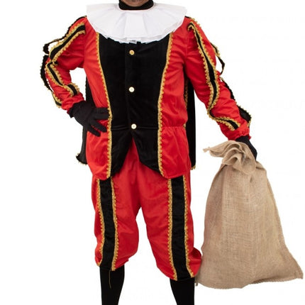 Feestbazaar Pieten outfit zwart/rood pluche
