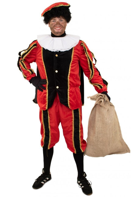 Feestbazaar Pieten outfit zwart/rood pluche