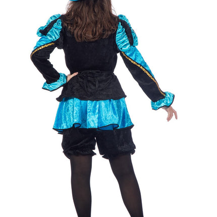 Feestbazaar Pieten pak dames aqua/zwart luxe