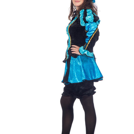 Feestbazaar Pieten pak dames aqua/zwart luxe