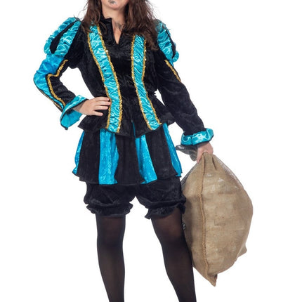 Feestbazaar Pieten pak dames aqua/zwart luxe