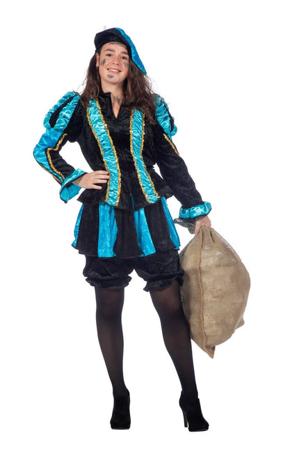 Feestbazaar Pieten pak dames aqua/zwart luxe