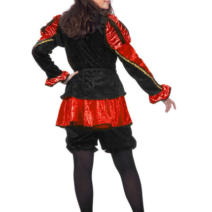 Feestbazaar Pieten pak vrouw rood/zwart luxe
