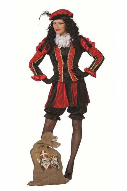 Feestbazaar Pieten pak vrouw rood/zwart luxe