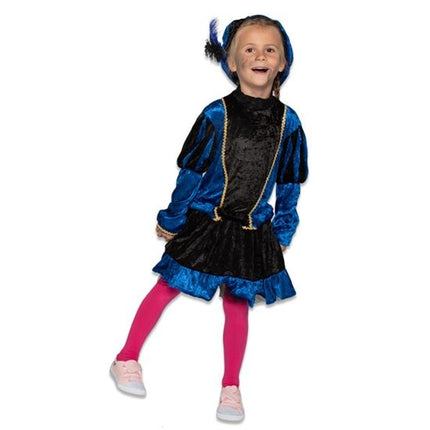 Feestbazaar Pietenjurkje kind Blauw/Zwart met petticoat