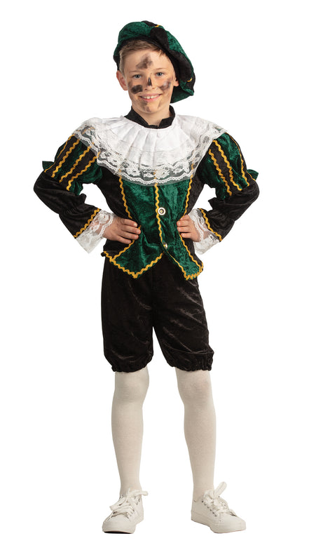 Feestbazaar Pietenkostuum kind groen/zwart 4-delig