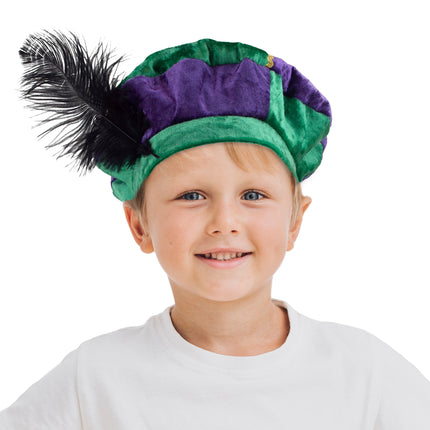 Feestbazaar Pietenmuts kind groen/paars luxe