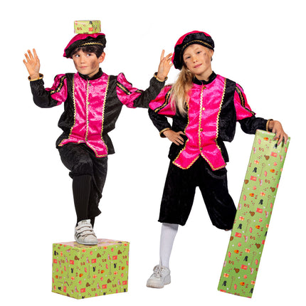 Feestbazaar Pietenpak Kind Pink/Zwart Luxe