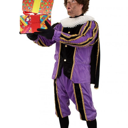 Feestbazaar Pietenpak pluche 3-delig paars/zwart