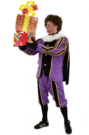 Feestbazaar Pietenpak pluche 3-delig paars/zwart