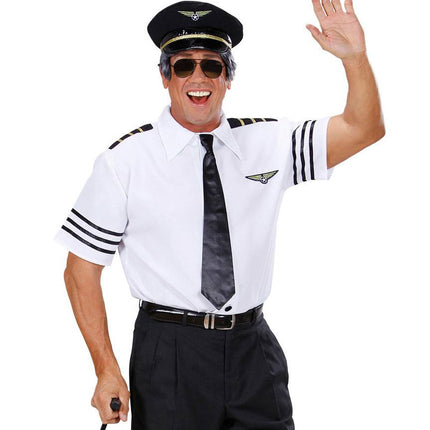 Feestbazaar Pilotenshirt met stropdas en pet