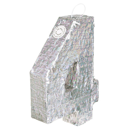 Feestbazaar Piñata cijfer 4 holografisch zilver (40x28cm)