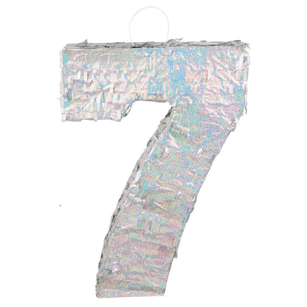 Feestbazaar Piñata cijfer 7 holografisch zilver (40x28cm)