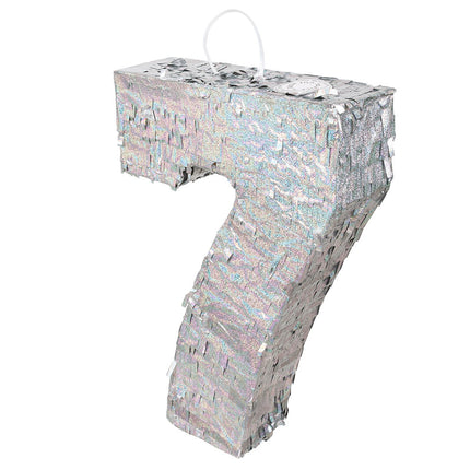 Feestbazaar Piñata cijfer 7 holografisch zilver (40x28cm)