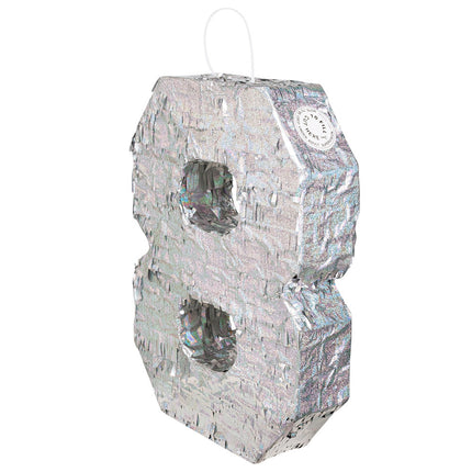 Feestbazaar Piñata cijfer 8 holografisch zilver (40x28cm)