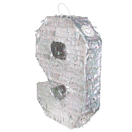 Feestbazaar Piñata cijfer 9 holografisch zilver (40x28cm)