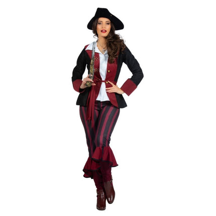 Feestbazaar Piraat Outfit Dame burgundy/zwart premium