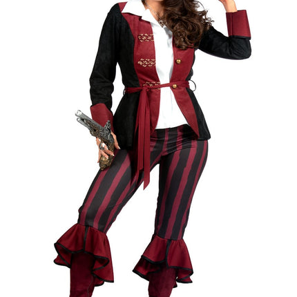 Feestbazaar Piraat Outfit Dame burgundy/zwart premium