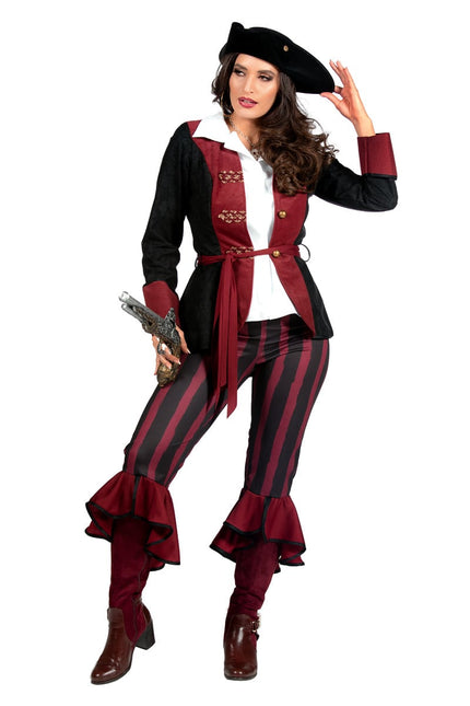 Feestbazaar Piraat Outfit Dame burgundy/zwart premium