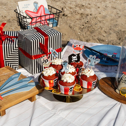 Feestbazaar Pirate Party Cupcake Decoratie (6 sets)
