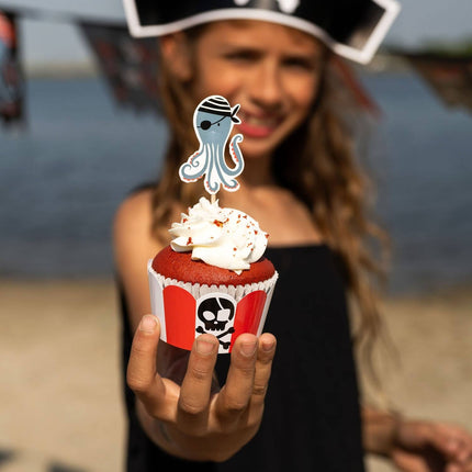 Feestbazaar Pirate Party Cupcake Decoratie (6 sets)