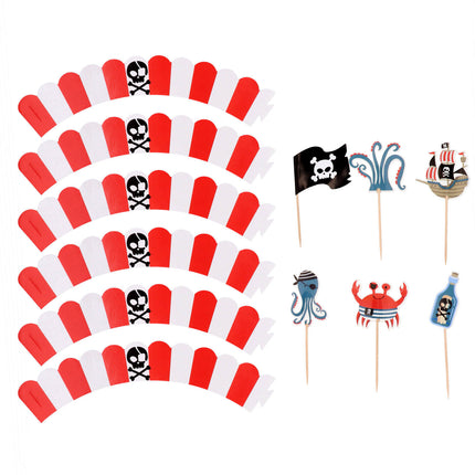 Feestbazaar Pirate Party Cupcake Decoratie (6 sets)