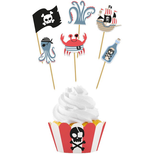Feestbazaar Pirate Party Cupcake Decoratie (6 sets)