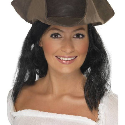 Feestbazaar Piratenhoed lederlook bruin met haar